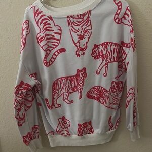 SHEIN White and Red Tiger Print Hoodie